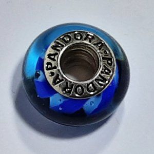 PANDORA MURANO GLASS CHARM BEAD COBALT AND BABY BLUE SWIRL WATER LOOK